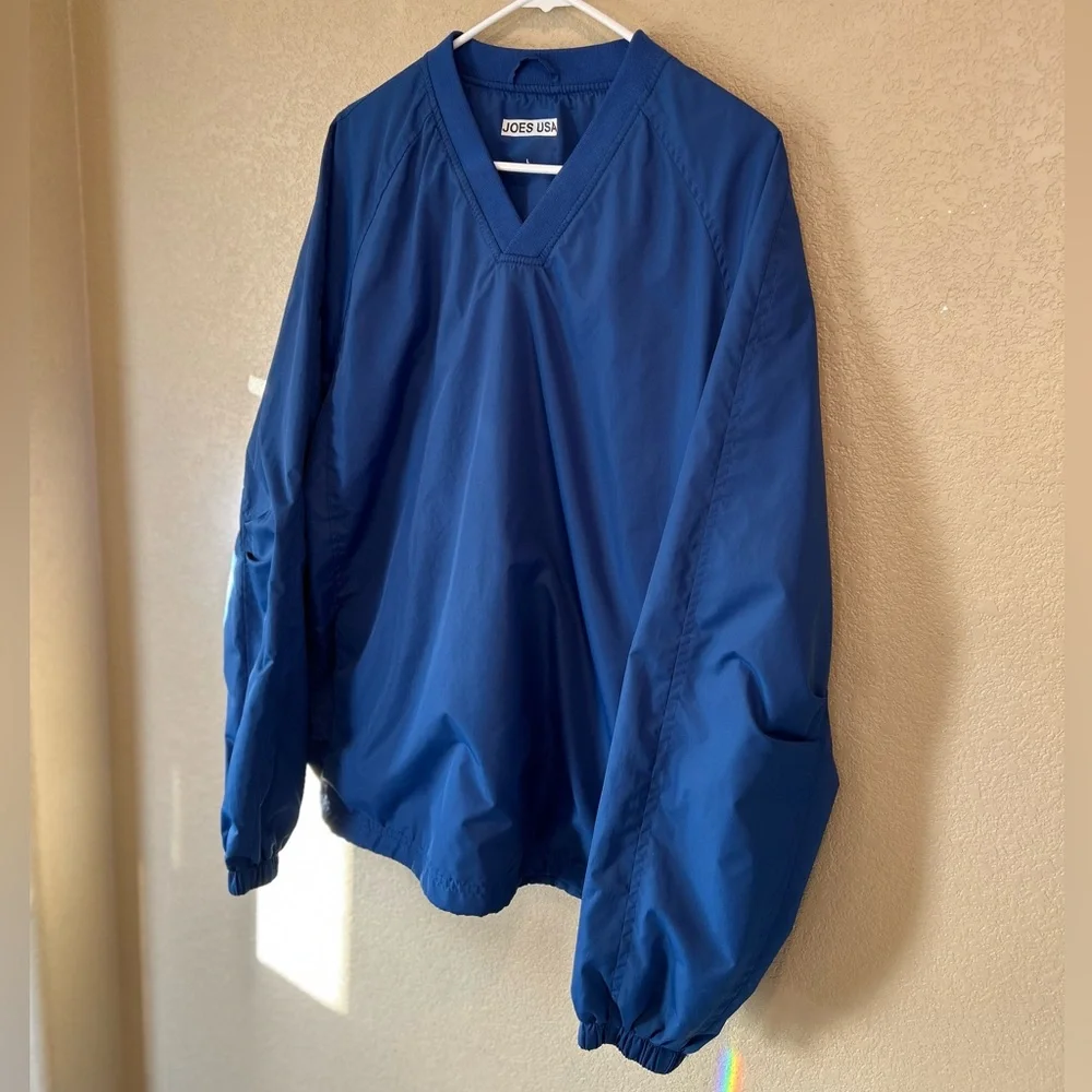 Blue V-Neck Lined Pullover Windbreaker with Toggle Tightener Size L
